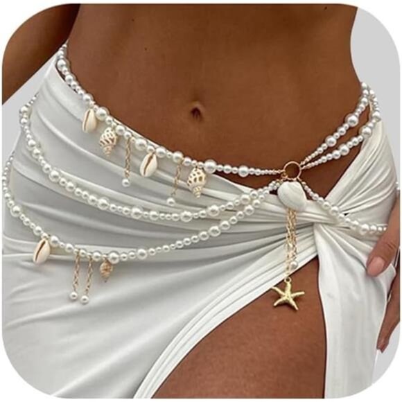 Summer Beach Shell Conch Pendant Waist Chain Belt Festival Rave Pearl Waist
